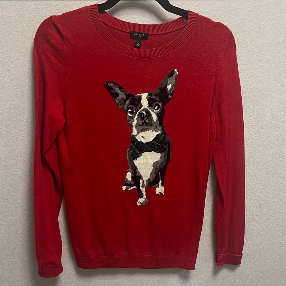 Talbots Red Sweater with Dog Motif